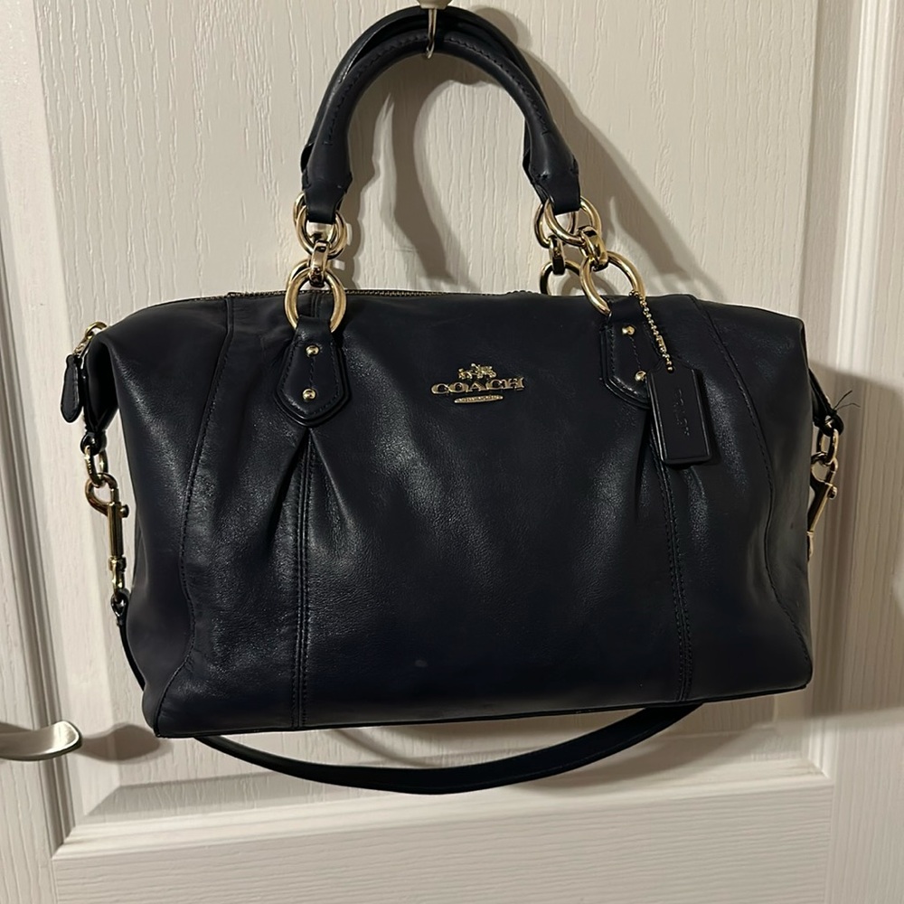 Authentic Coach Colette Leather Satchel Shoulder Bag Handbag Purse Midnight Blue